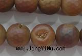 CAG6335 15 inches 14mm faceted round plated druzy agate beads