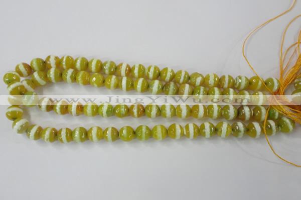 CAG6354 15 inches 8mm faceted round tibetan agate gemstone beads