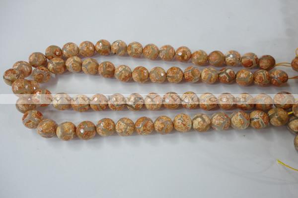 CAG6421 15 inches 14mm faceted round tibetan agate gemstone beads