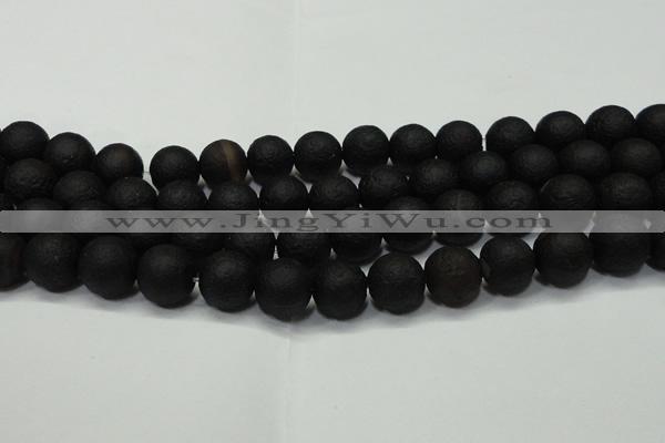 CAG6742 15 inches 12mm round black pilates agate beads