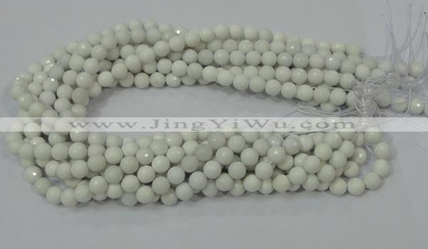 CAG711 15.5 inches 8mm faceted round white agate gemstone beads