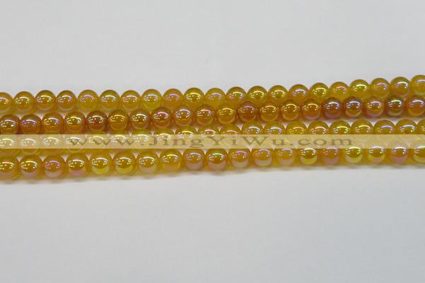 CAG7122 15.5 inches 8mm round AB-color yellow agate gemstone beads