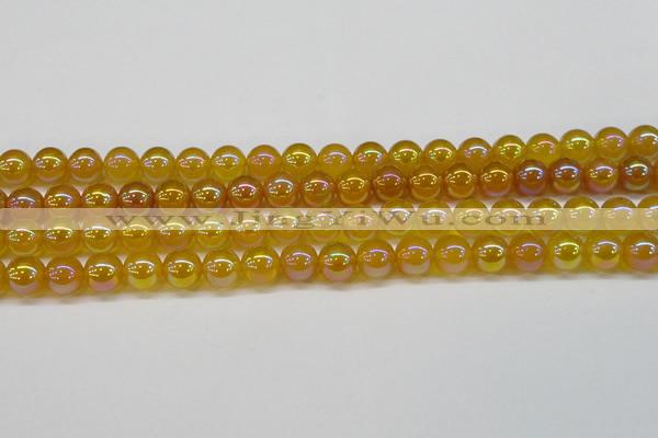 CAG7123 15.5 inches 10mm round AB-color yellow agate gemstone beads