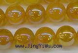 CAG7125 15.5 inches 14mm round AB-color yellow agate gemstone beads