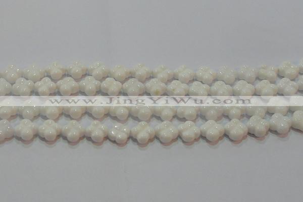 CAG7220 15.5 inches 12*12mm carved flower white agate gemstone beads