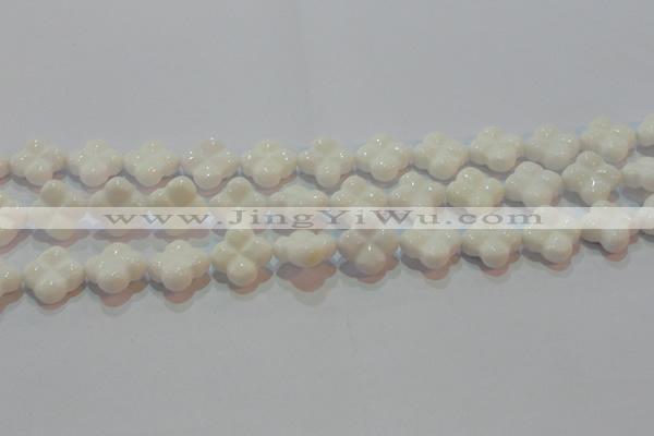 CAG7222 15.5 inches 16*16mm carved flower white agate gemstone beads