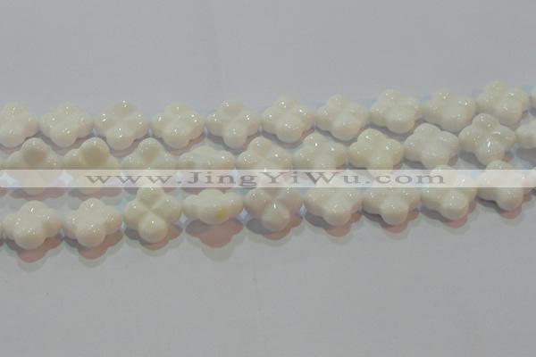 CAG7224 15.5 inches 20*20mm carved flower white agate gemstone beads