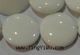 CAG7256 15.5 inches 20mm flat round white agate gemstone beads