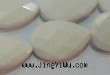 CAG7267 15.5 inches 15*20mm faceted flat teardrop white agate beads