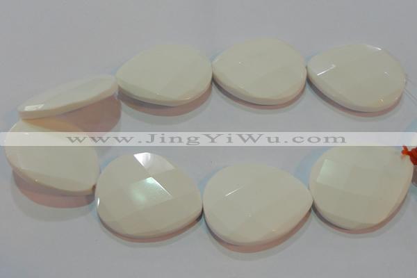 CAG7271 15.5 inches 40*50mm faceted flat teardrop white agate beads
