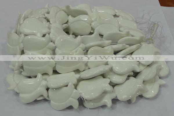 CAG733 15.5 inches 30*40mm flower-shaped white agate beads