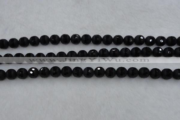 CAG7452 15.5 inches 8mm faceted round matte black agate beads