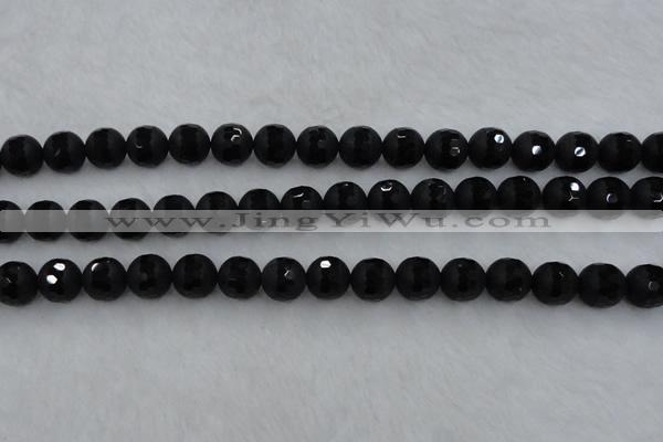 CAG7453 15.5 inches 10mm faceted round matte black agate beads
