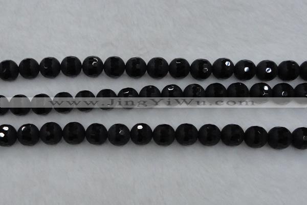 CAG7454 15.5 inches 12mm faceted round matte black agate beads