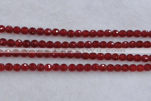 CAG7456 15.5 inches 6mm faceted round matte red agate beads