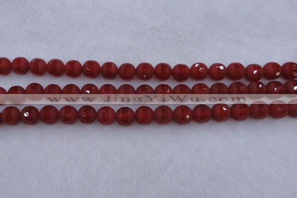 CAG7458 15.5 inches 10mm faceted round matte red agate beads