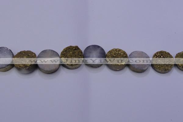 CAG7936 7.5 inches 22mm flat round plated white druzy agate beads