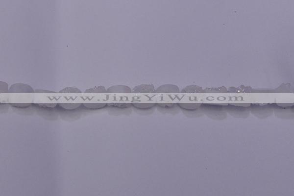 CAG7945 7.5 inches 8*10mm oval plated white druzy agate beads