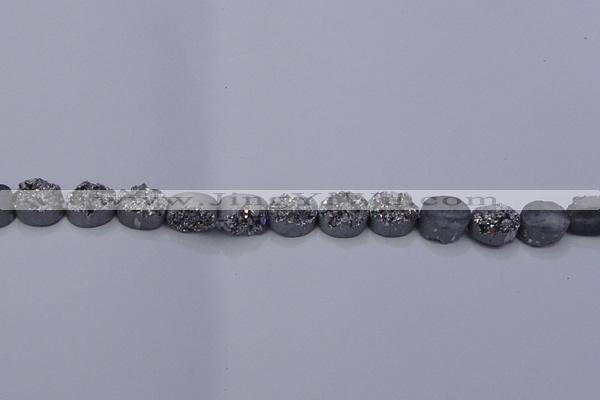 CAG7953 7.5 inches 8*10mm oval plated white druzy agate beads