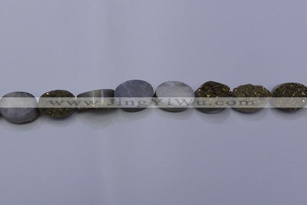 CAG7960 7.5 inches 13*18mm oval plated white druzy agate beads