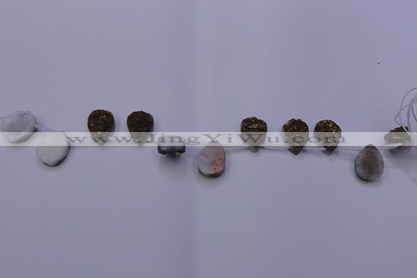 CAG7973 Top drilled 13*18mm flat teardrop plated white druzy agate beads