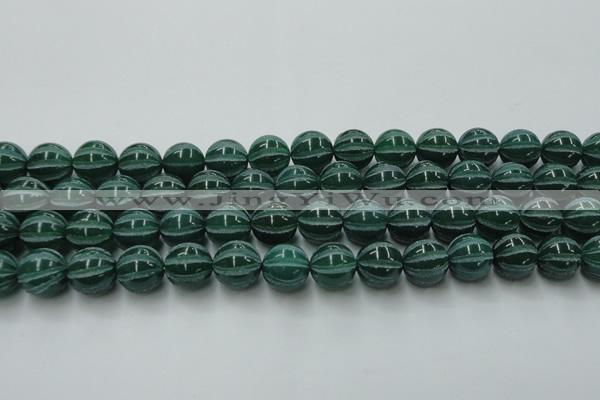 CAG8008 15.5 inches 14mm carved round green agate beads