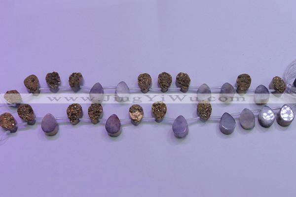 CAG8103 Top drilled 10*14mm teardrop glod plated druzy agate beads