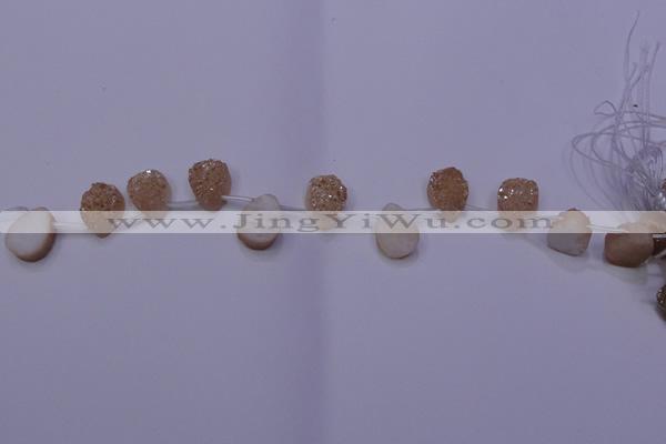 CAG8111 Top drilled 12*16mm teardrop champagne plated druzy agate beads