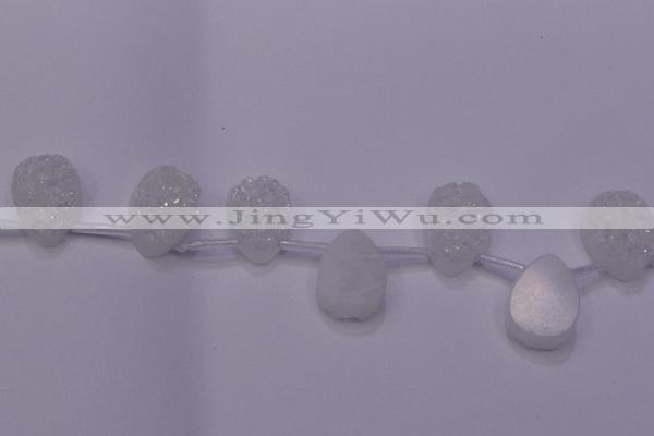 CAG8139 Top drilled 22*30mm teardrop white plated druzy agate beads