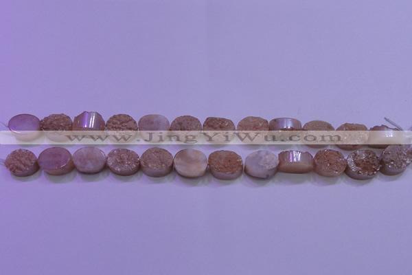 CAG8151 7.5 inches 10*14mm oval champagne plated druzy agate beads