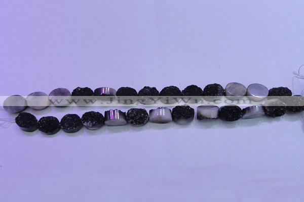 CAG8167 7.5 inches 12*16mm oval black plated druzy agate beads