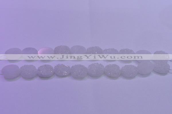 CAG8170 7.5 inches 13*18mm oval white plated druzy agate beads