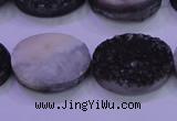 CAG8197 7.5 inches 18*25mm oval black plated druzy agate beads