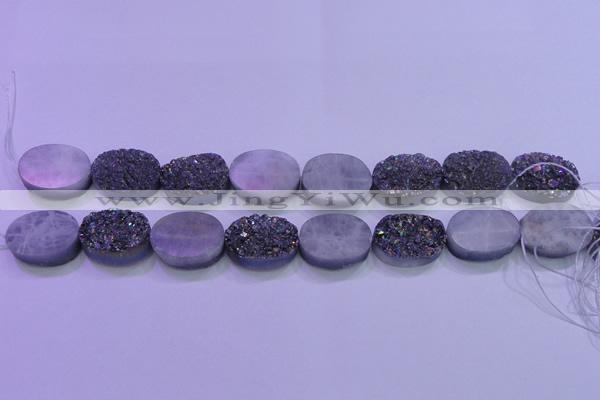 CAG8204 7.5 inches 20*30mm oval rainbow plated druzy agate beads