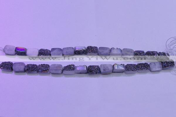 CAG8214 Top drilled 10*14mm rectangle rainbow plated druzy agate beads
