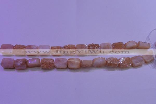 CAG8221 Top drilled 12*16mm rectangle champagne plated druzy agate beads