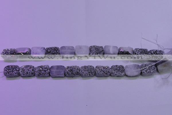 CAG8232 Top drilled 13*18mm rectangle silver plated druzy agate beads