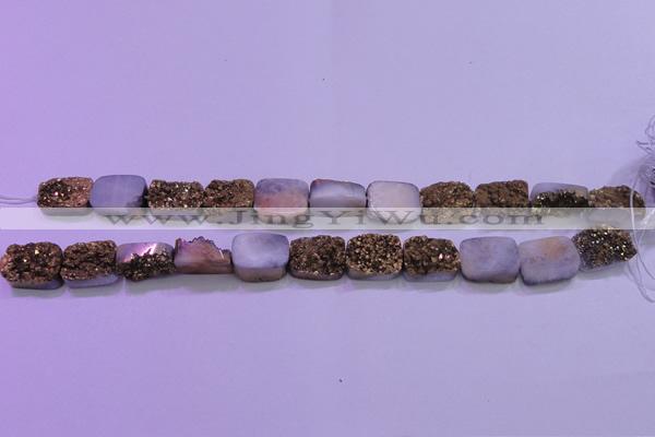 CAG8233 Top drilled 13*18mm rectangle glod plated druzy agate beads