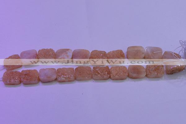 CAG8241 Top drilled 15*20mm rectangle champagne plated druzy agate beads