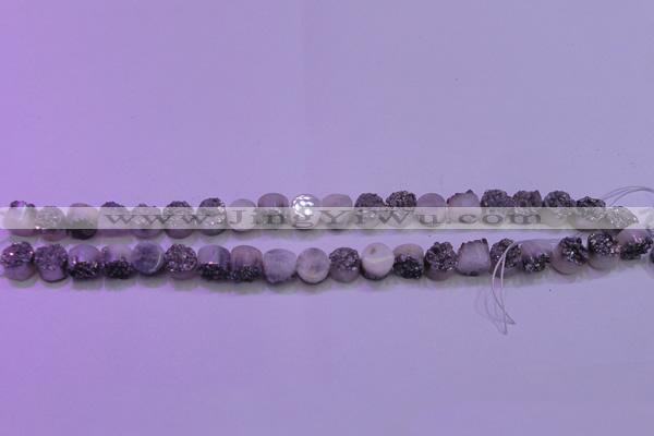 CAG8332 7.5 inches 10mm coin silver plated druzy agate beads