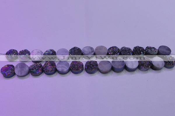 CAG8334 7.5 inches 10mm coin rainbow plated druzy agate beads