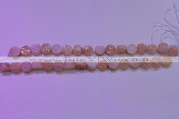 CAG8341 7.5 inches 12mm coin champagne plated druzy agate beads