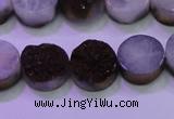 CAG8355 7.5 inches 14mm coin purple plated druzy agate beads