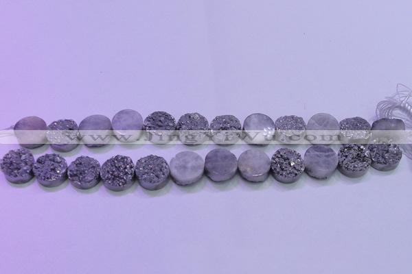 CAG8362 7.5 inches 16mm coin silver plated druzy agate beads
