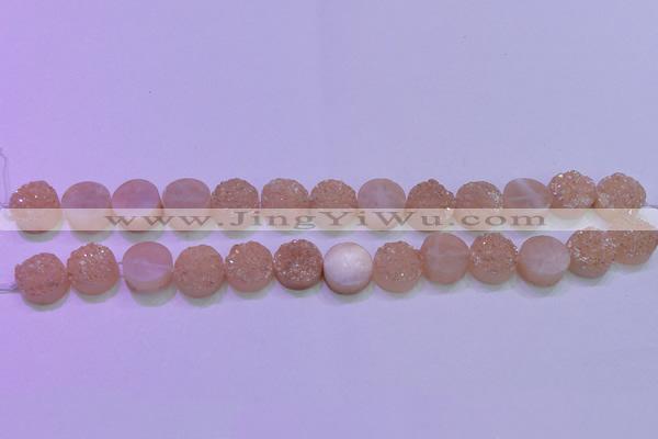 CAG8371 7.5 inches 18mm coin champagne plated druzy agate beads
