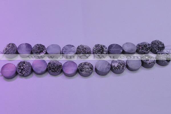 CAG8372 7.5 inches 18mm coin silver plated druzy agate beads