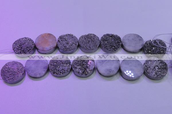 CAG8402 7.5 inches 30mm coin silver plated druzy agate beads