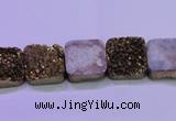 CAG8421 7.5 inches 12*12mm square gold plated druzy agate beads
