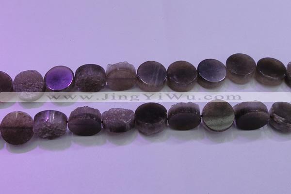 CAG8435 15.5 inches 20mm coin grey druzy agate gemstone beads