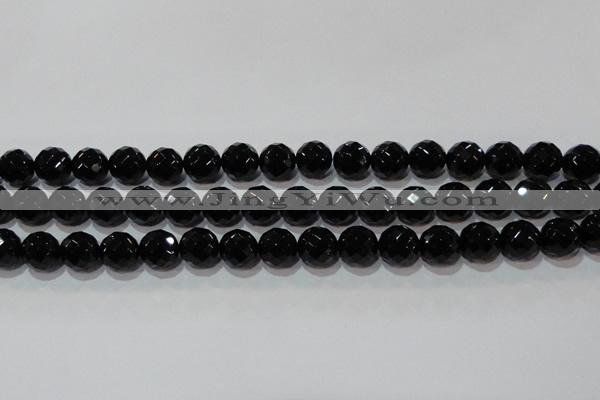 CAG8614 15.5 inches 14mm faceted round black agate gemstone beads